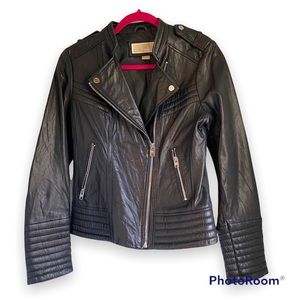 MICHAEL Michael Kors black leather Moto Jacket genuine leather